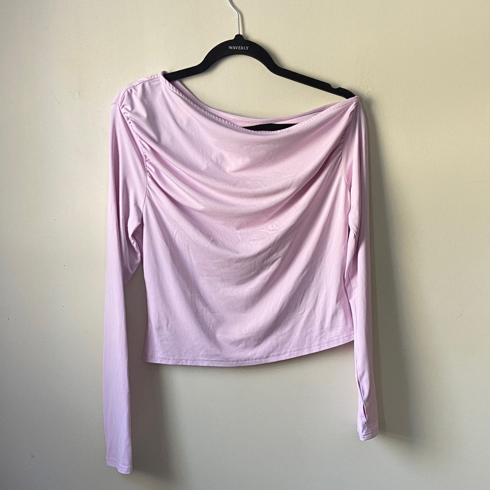 HALARA Light Pink Off-Shoulder Long Athletic Sleeve Top